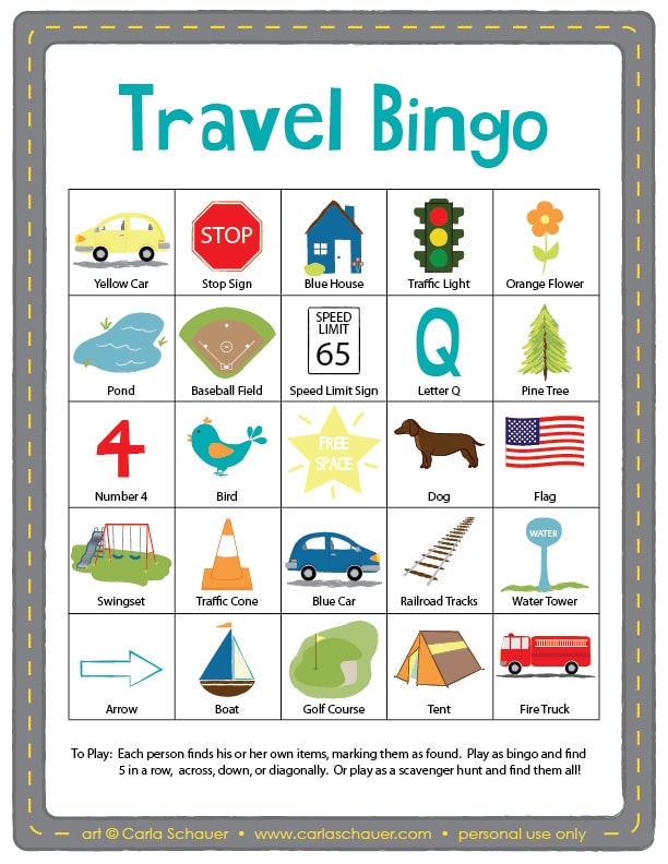 Travel Bingo for Kids Carla Schauer Designs