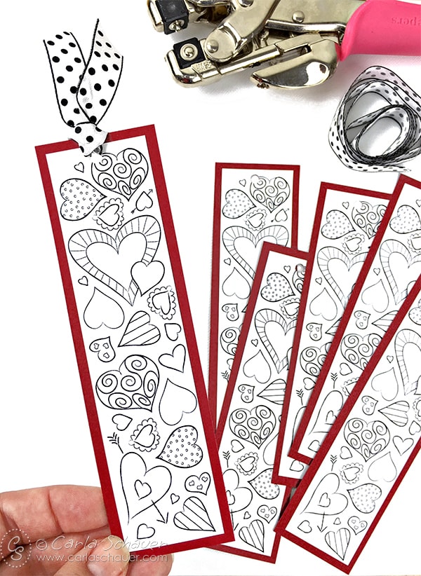 Valentine Heart Bookmarks to Print and Color Carla Schauer Designs